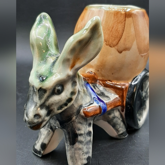 Vtg 1950's Kitsch Retro Ceramic Donkey with Cart and Barrel Planter Holder Japan - Picture 6 of 8